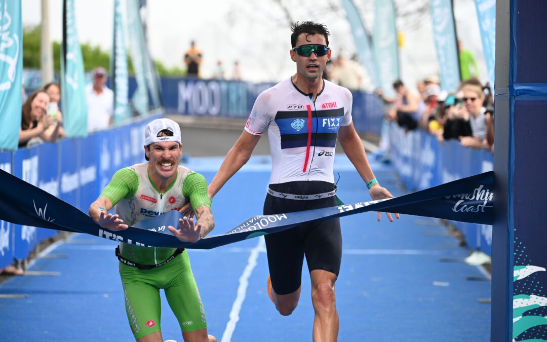 Noble & Hill win dramatic Mooloolaba Triathlon titles